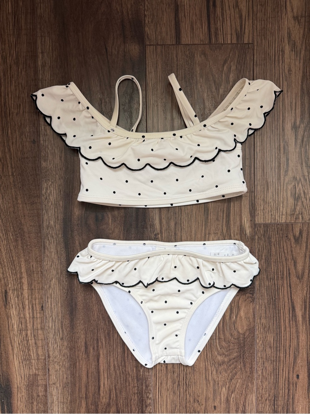 Janie and Jack Cream Polka Dot Ruffle Bikini